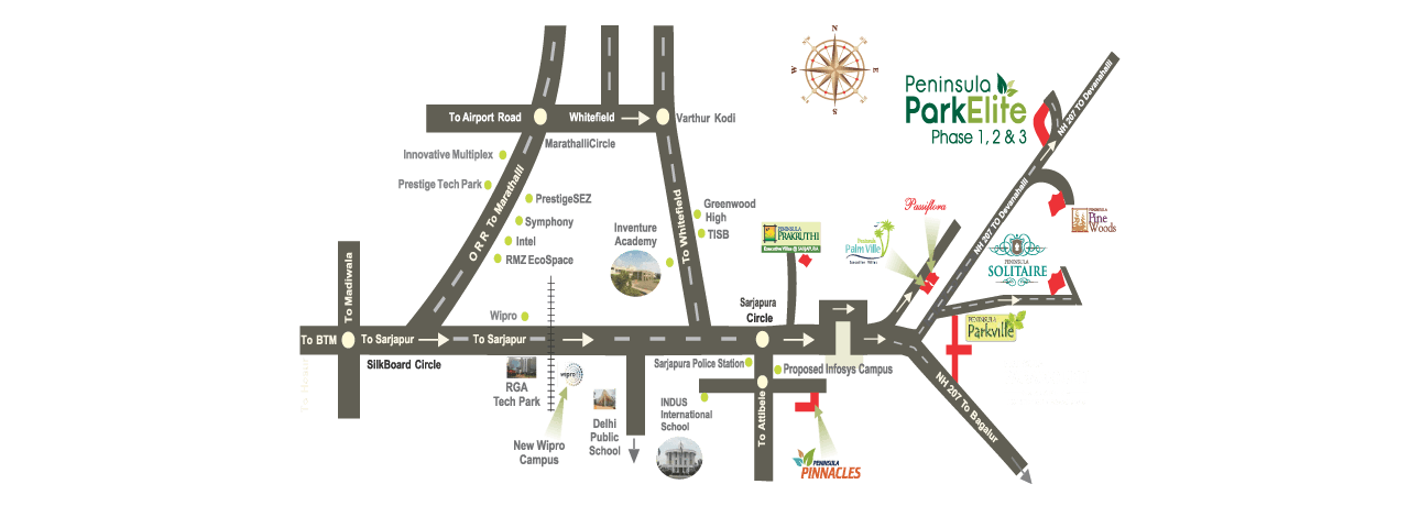 Peninsula Park Elite Location Map showing proximity to airport and key landmarks